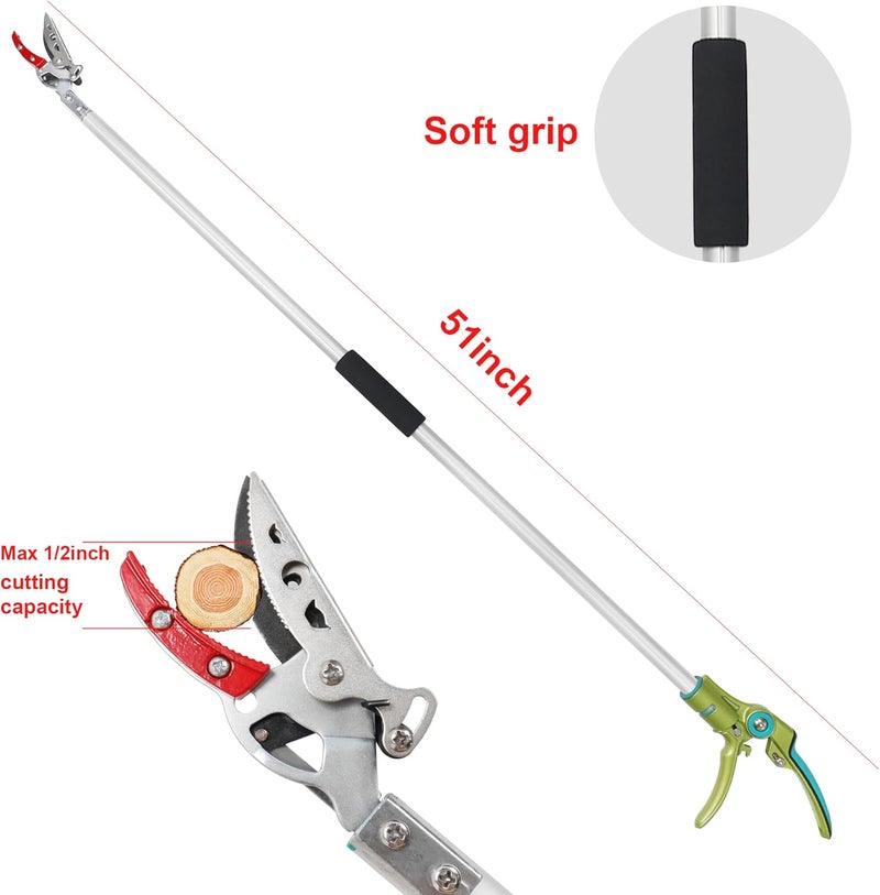 GARTOL Cut & Hold Pole Pruner, 4.2 FT Lightweight Fruit Picker with 180° Rotating Handle, SK5 Steel Blade Cuts up to 1/2 Inch, Long Reach Garden Tree Trimmer & Branch Cutter for Shrubs, Bushes - Image 2